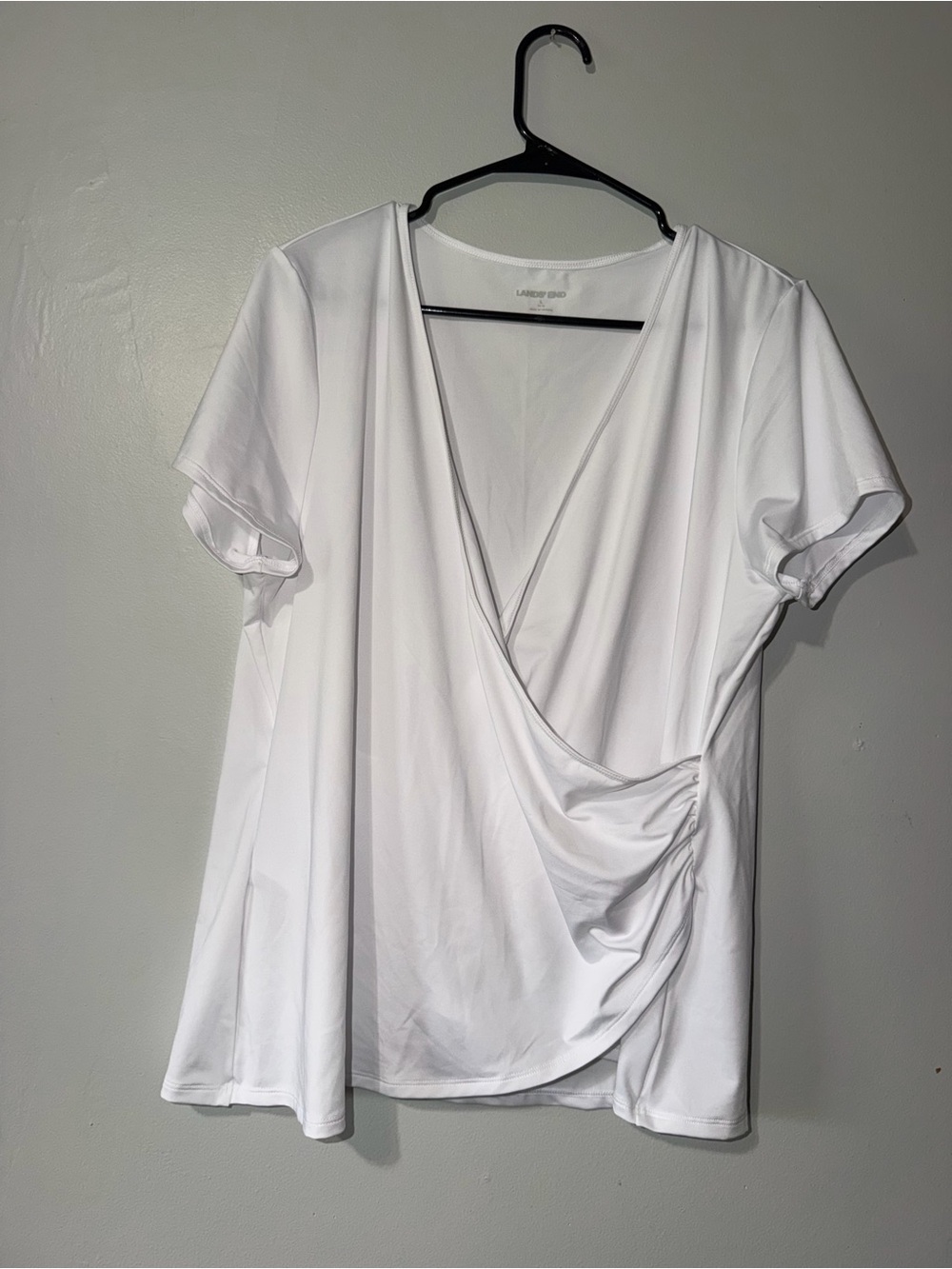 White Short Sleeve Wrap-Front Women's Top